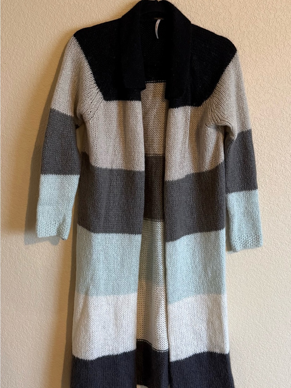 Free People Long Open-Front Sweater in Black, Gray, Cream